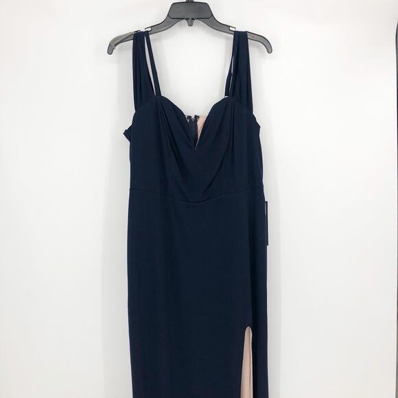 CITY STUDIO Trendy Off-The-Shoulder Gown 20W Navy Blue Rose Pink Dress Slit NWT - Picture 3 of 15